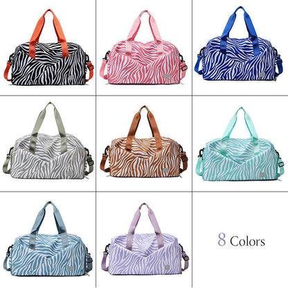 Zebra-stripe Travel Bag Folding Travel Luggage Duffle Shoulder Bags Women Sports