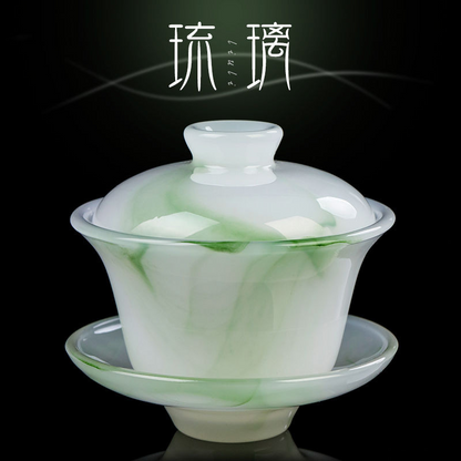 150ml Chinese Kung Fu Green Jade Porcelain Gaiwan Bowl Teacup Set Puer Tea Cup