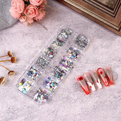 Nail Glitter Polish 12 Grids Colorful Mirror Effect Shimmer Pearl Powder Pigment