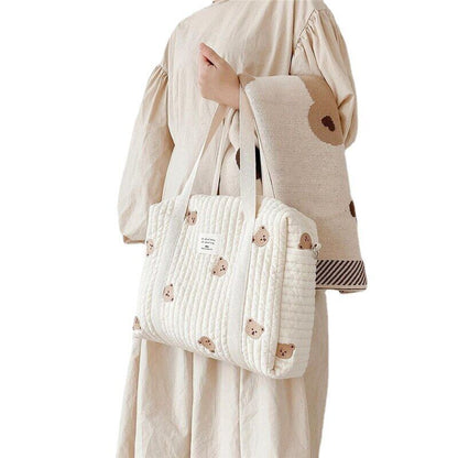 Baby Stroller Bag Baby Beige Zipper Diaper Handbag Mummy Shoulder Bag Traveling