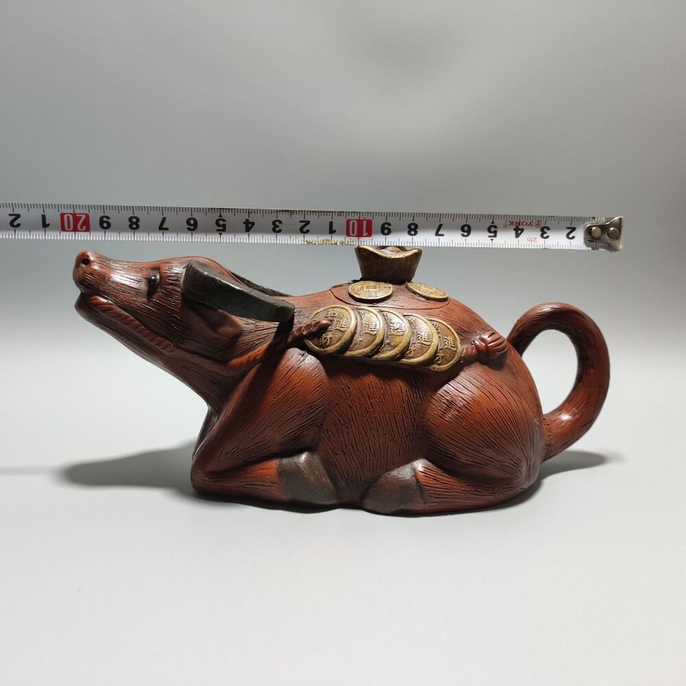 Vintage Chinese Yixing Purple Clay Teapot Zisha Ceramic Carving Cattle Teaware