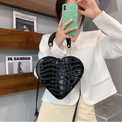 Heart Bag Stone Pattern Synthetic Leather Crossbody Small Shoulder Purse Handbag