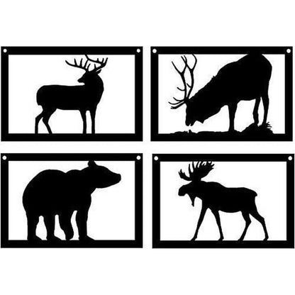 Set of 4 Wildlife Art - Bear Elk Deer Moose Wall Stickers Pretty Artwork Shape