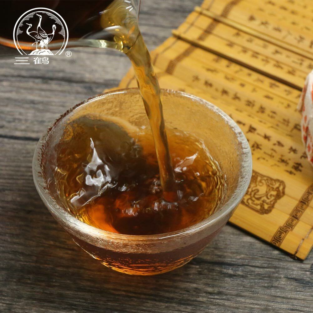 Three Cranes Sanhe 2014 "0207" Liu Bao Tea Cake Dark Tea Heicha 100g