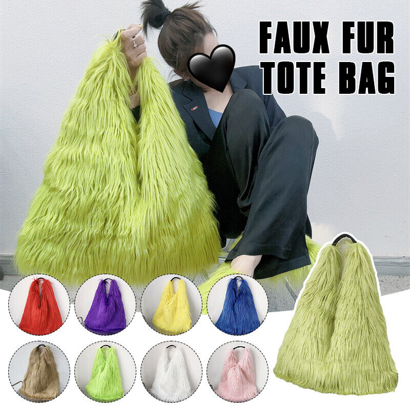 Winter Soft Faux Fur Tote Bags Large Capacity Fluffy Plush Shoulder Handbag Warm