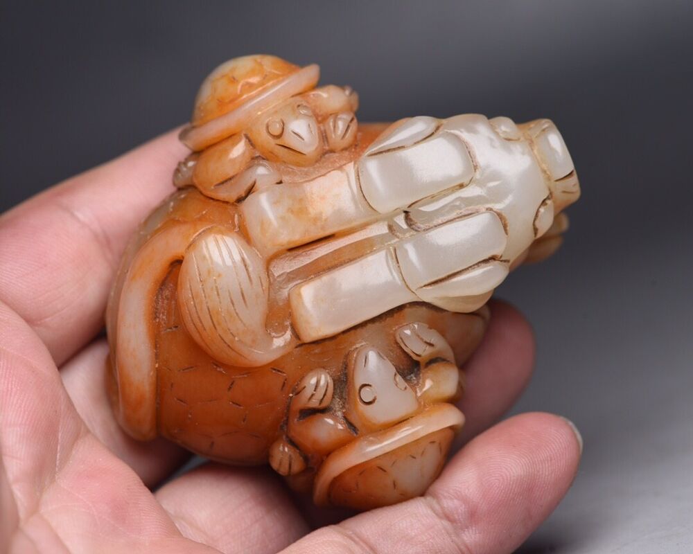 Collection Chinese Hetian Jade Carving Dragon Turtle Statue Exquisite Figurines