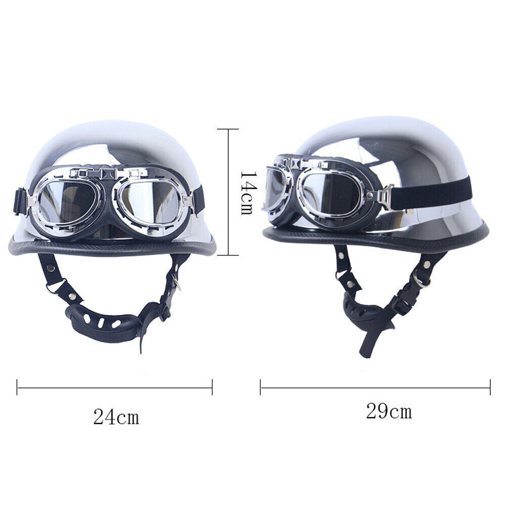 DOT German Style Motorcycle Half Helmet w/Goggles Chopper Cruiser Scooter Helmet