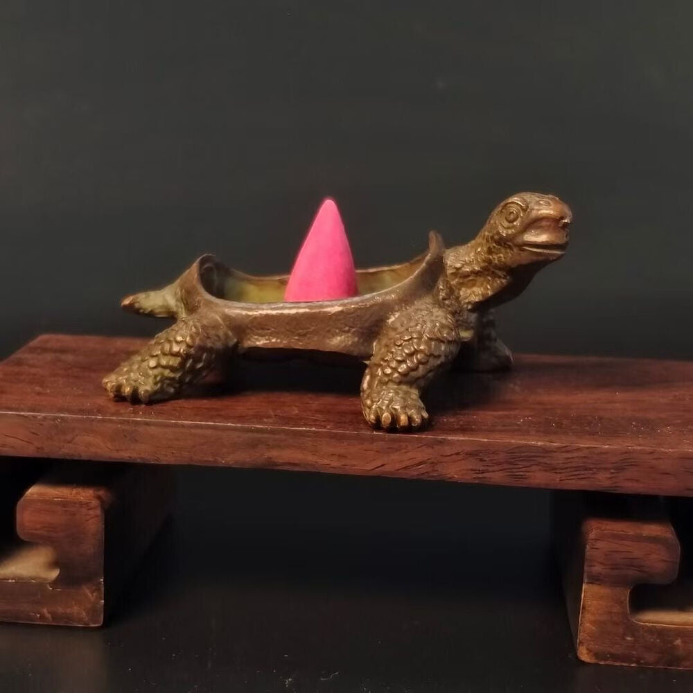 Chinese old bronze collect tortoise turtle figure statue incense burner buddha