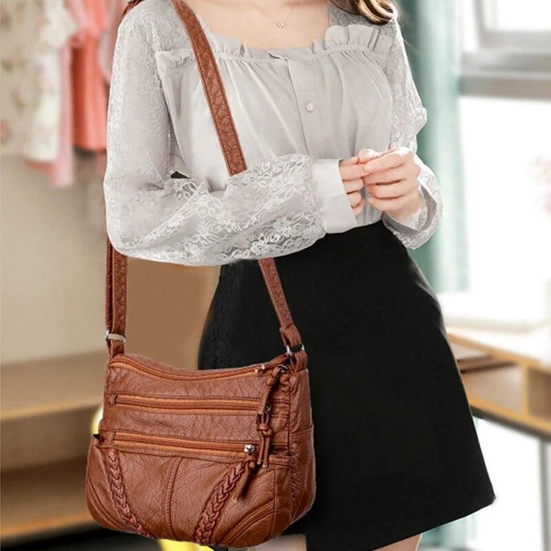 Crossbody Bag for Women Leather Handbag Mini Shoulder Bag Purses Brown