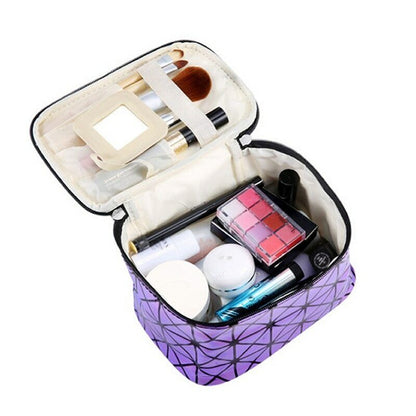 Functional Cosmetic Bag Fashion PU Leather Travel Necessaries Organizer Zipper