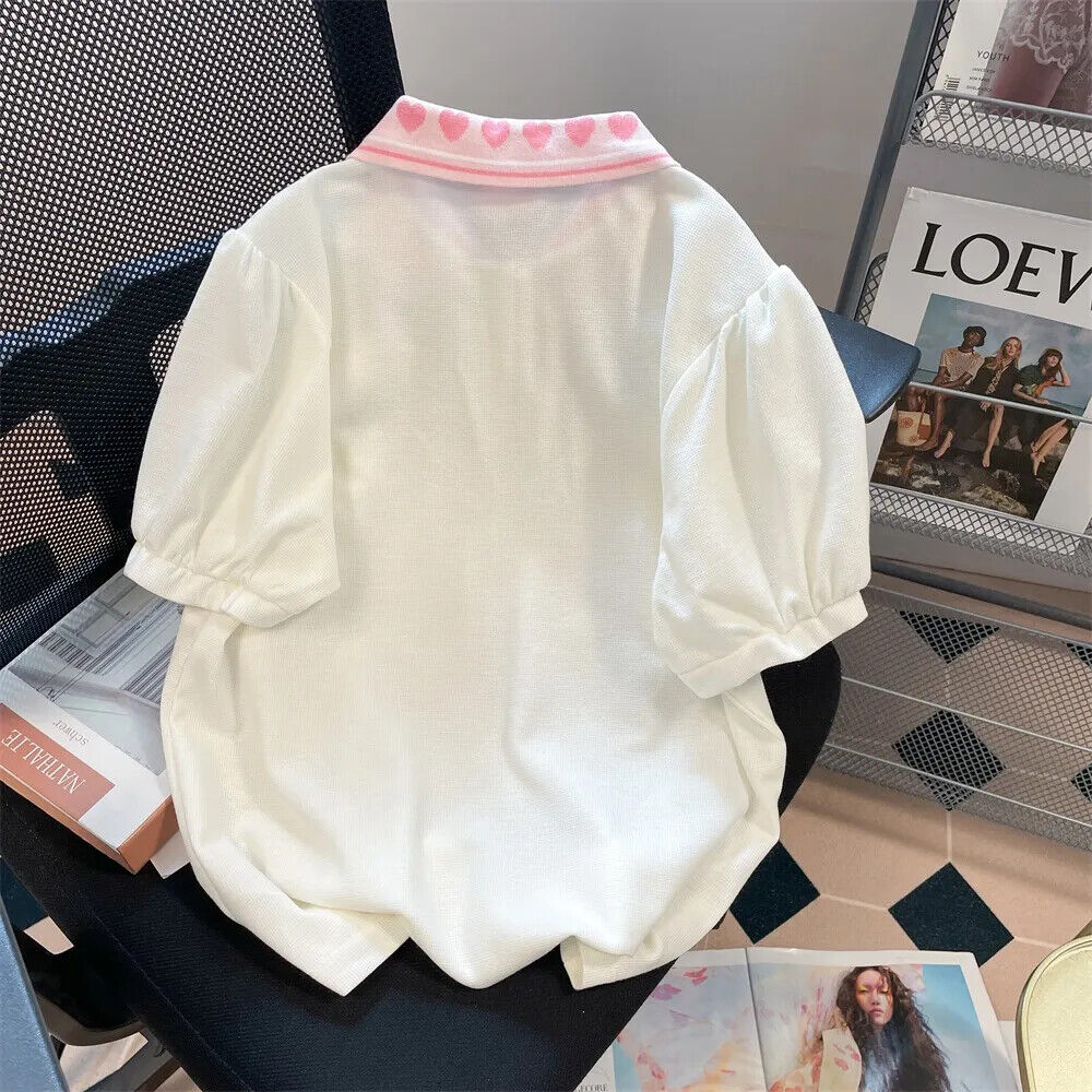 Women's cute heart Hello Kitty Printed Short Sleeves tops 100% cotton Loose Tees