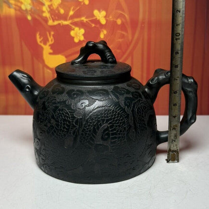 Vintage Chinese Yixing Purple Clay Teapot Zisha Ceremony Dragon Phoenix Teaware