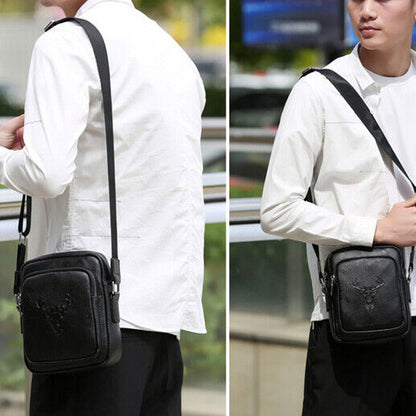 100% Genuine Leather Men's 8" Business Bags Black Sling Shoulder Messenger Bag