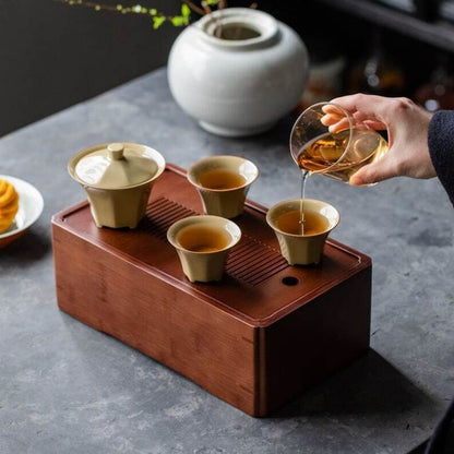 Wood Tea Tray with Tea Set|Gong Fu Tea Set Tray