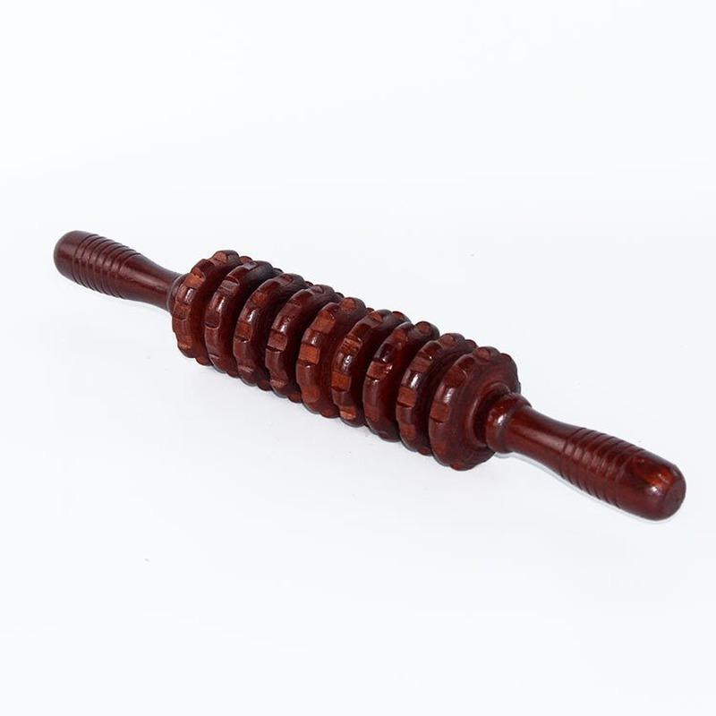 Wooden Massage Tool 9-Wheel Abdomen Massager Fitness Roller Stick Muscle Relax