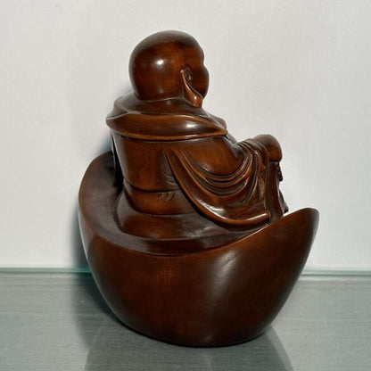 Collection Chine Boxwood Carved Laughing Buddha Statue Sculpture Home Decor Art