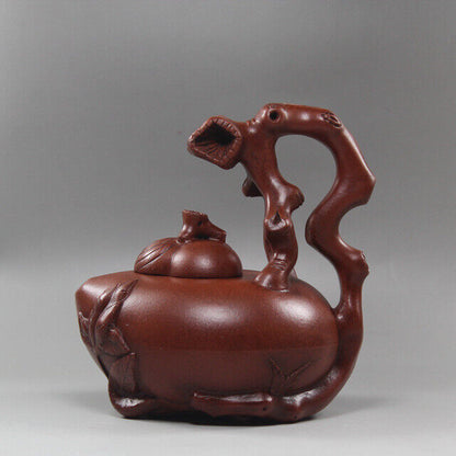 Chinese Yixing Zisha Clay Handmade Exquisite Teapot （桃桩寿桃提梁壶 底款：韩橦云 ）