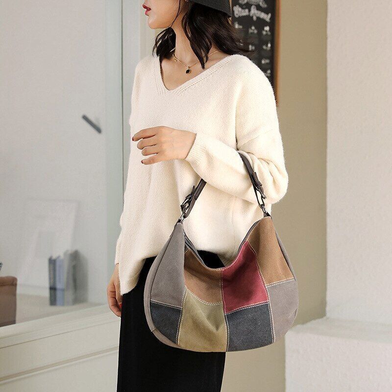 Bag Simple Retro Stitching Color Large Bag Women's Bag Handbag Shoulder Bag