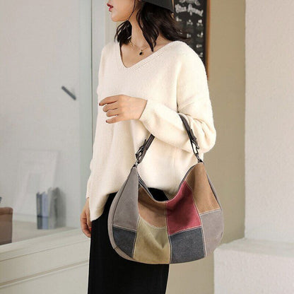 Bag Simple Retro Stitching Color Large Bag Women's Bag Handbag Shoulder Bag