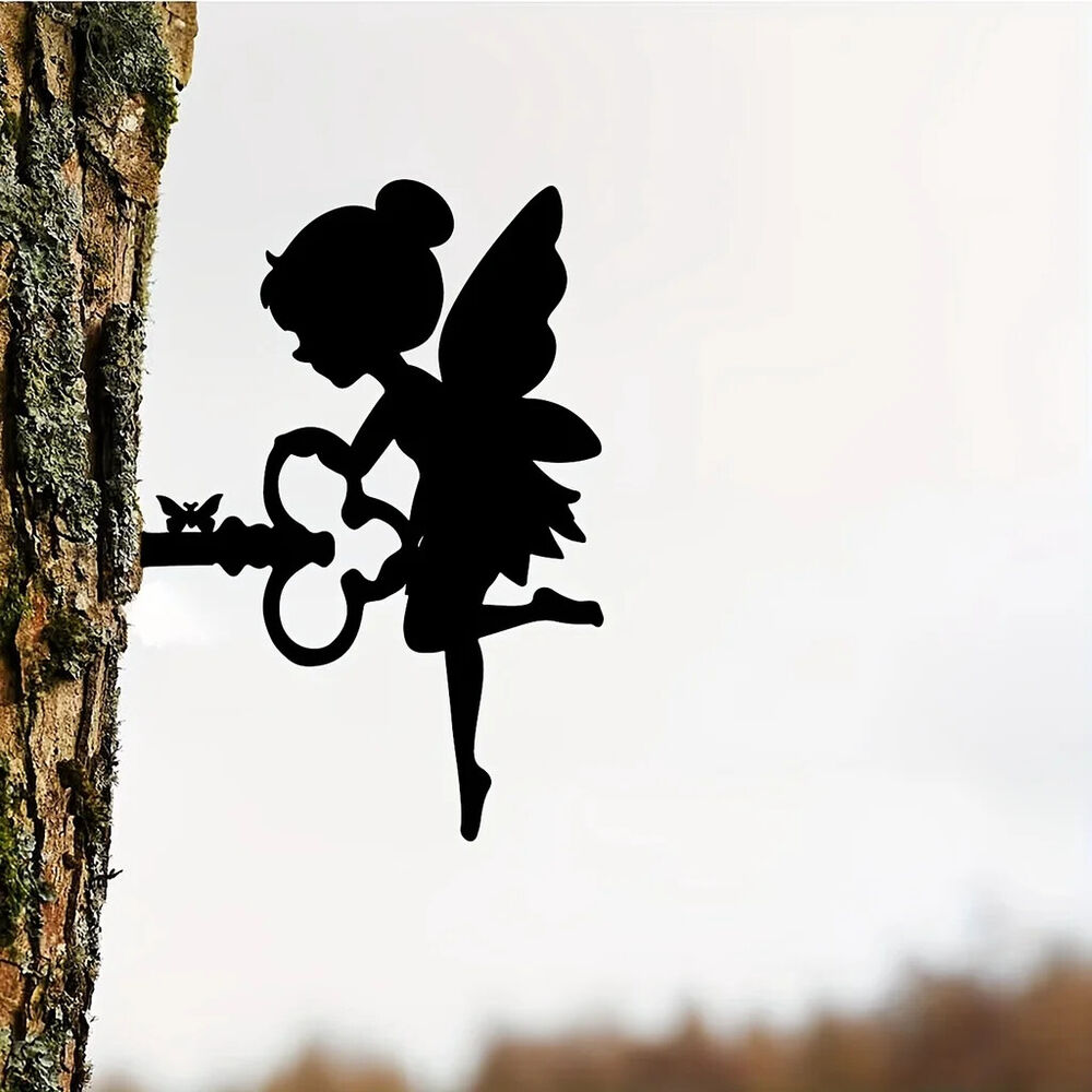 Home With This Cute Elf On Branch Steel Silhouette Metal Wall Art Statue Stake!