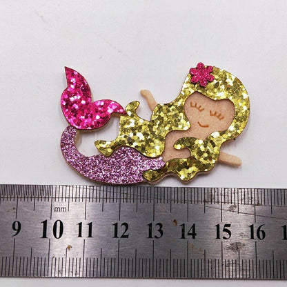 9Pcs/Lot 3.5x5.8cm Glitter Fabric Applique Cartoon Mermaid Nonwoven Padded Patch