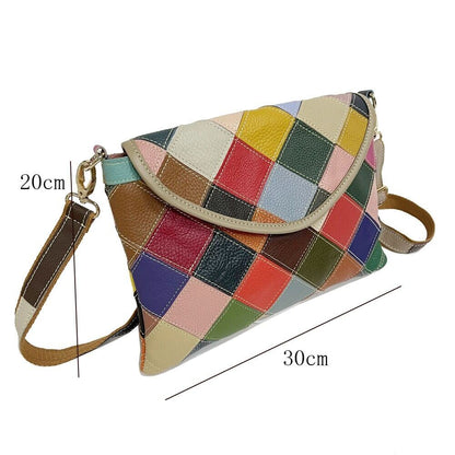 Real Leather Colorful (random) Patchwork Handbag Women's Tote Sling Shoulder Bag