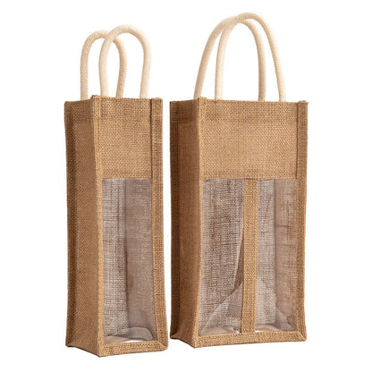 Burlap Wine Bag Packing Case Flax Clear Storage Handle Bag Red Wine Gift Bag