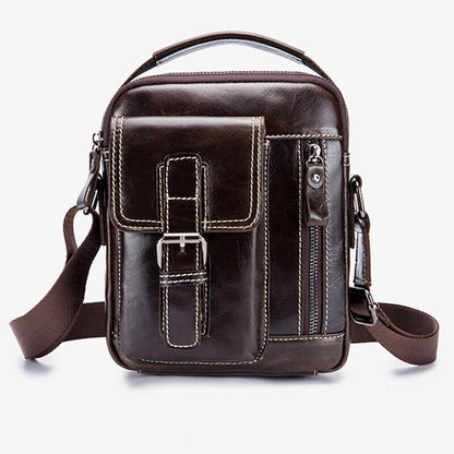 100% Genuine Leather Men's Black Sling Shoulder Bag Crossbody Bag 8 inch Handbag