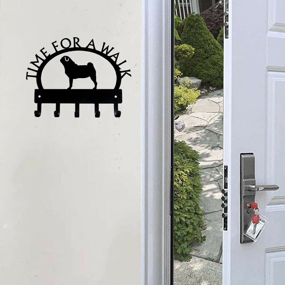 Pug Time for A Walk Key Rack Wall Mounted Hook Up Hanger Artwork Wall Stickers