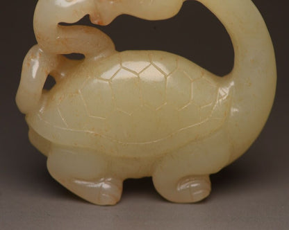 Chinese Hetian Jade Carving Dragon Turtle Statue Sculpture Nice Art Collections