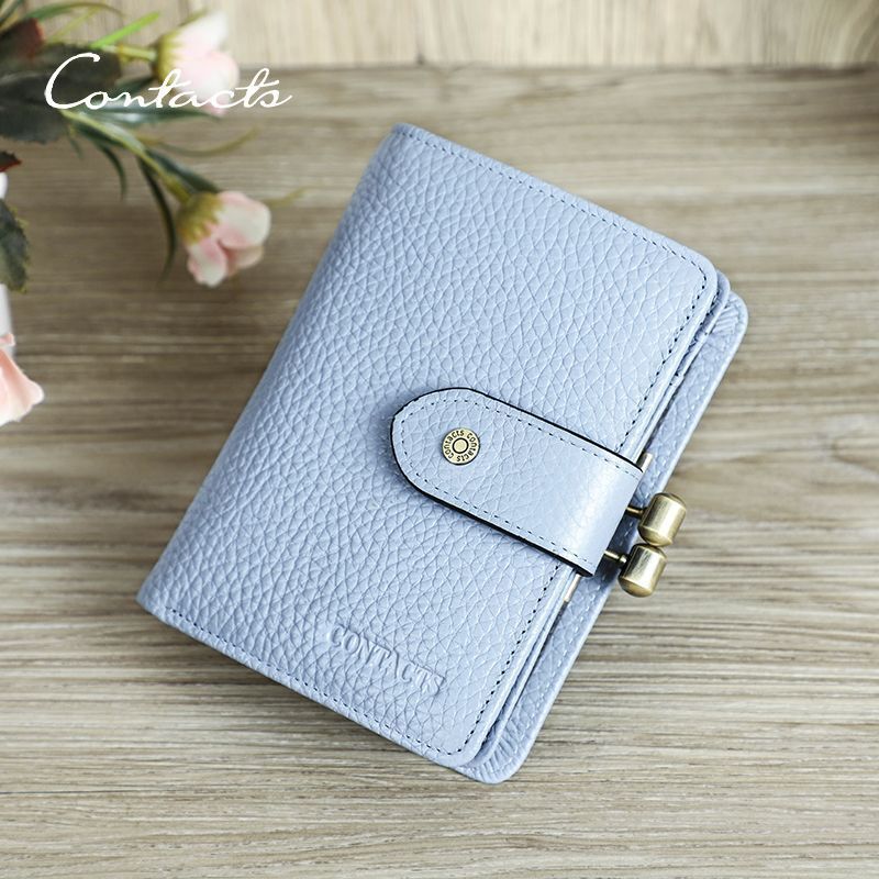 Kiss Lock Wallet RFID Genuine Leather Metal Frame Card Holder Coin Purse Handbag