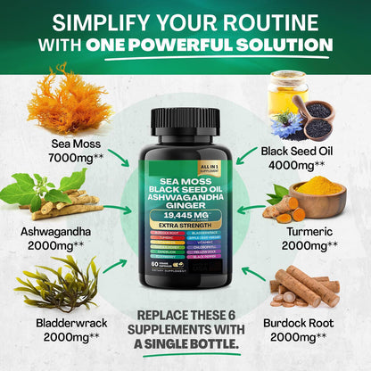Black Seed Oil 4000Mg Sea Moss 7000Mg Turmeric 2000Mg Ashwagandha 2000Mg