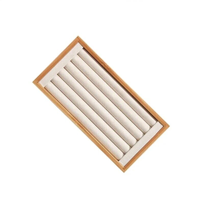 Jewelry Rings Display Holders Bamboo Beige Tray Organizer Stands 22.4x11.2x2.3cm