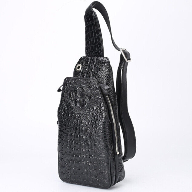 Handcrafted Siamese Crocodile Leather Crossbody Chest Bags Men's Sling Backpack