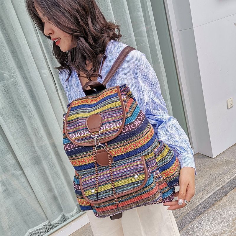 Striped Canvas Double Shoulders Large Backpacks Retro Bag 40*30*150 CM Polyester