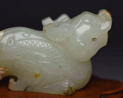 Chinese Antique Hetian Jade Carved Exquisite Beast Statue Decor Collections Art