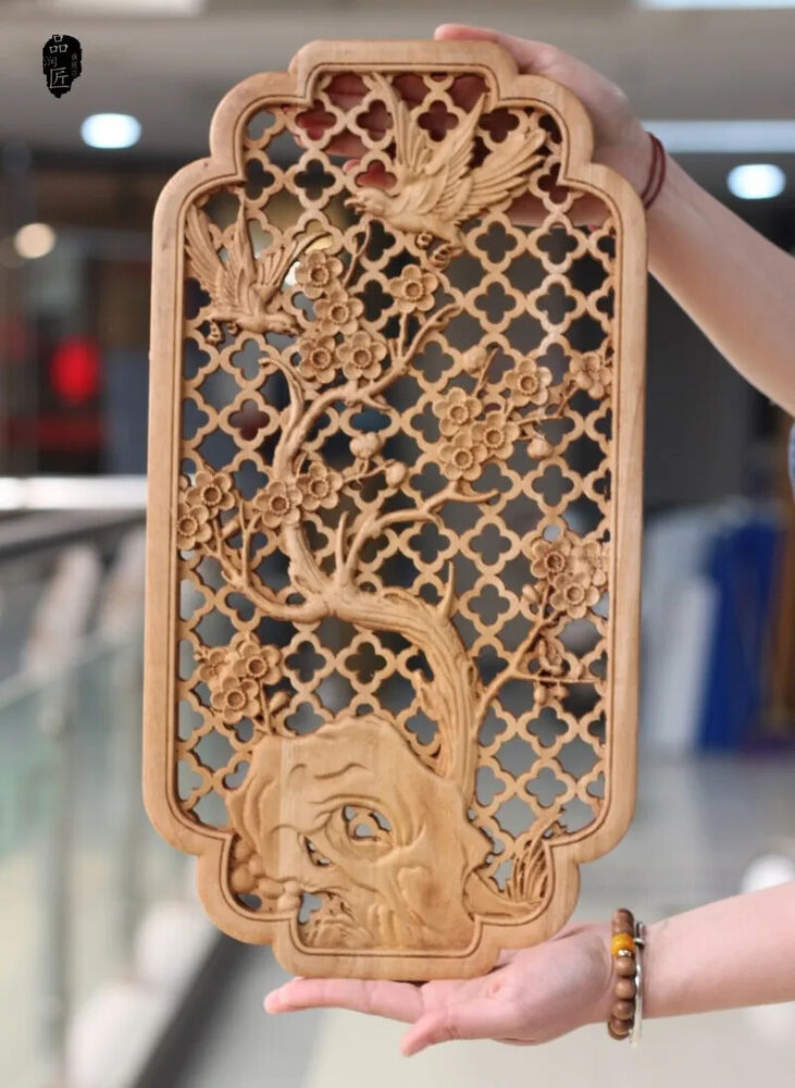 Hollow Wood Carving Chinese Classical Craft Camphor Wall Hanging Decoration 35cm