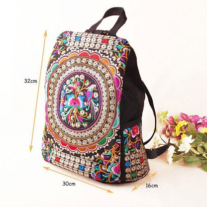 Embroidered Women Canvas Backpacks Floral Embroidery Schoolbag Travel Bags