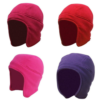 Men Women Warm Fleece Beanie Earflap Solid Color Adjustable Winter Hat Skull Cap
