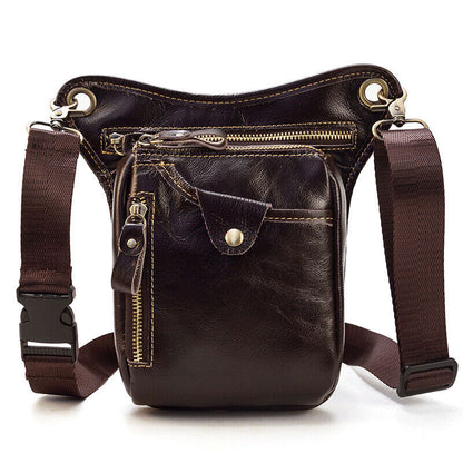 Motorcycle Outdoor Genuine Leather Drop Leg Bag Tactical Thigh Waist Fanny Pack