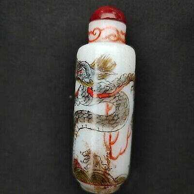 chinese dragon statue Loong painted figurines beauty glazed glass snuff bottle