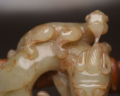 Chinese Antique Natural Hetian Jade Carved Dragon Statue Sculpture Nice Artwork