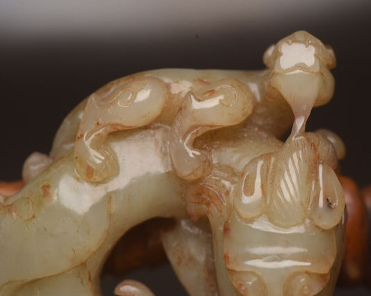 Chinese Antique Natural Hetian Jade Carved Dragon Statue Sculpture Nice Artwork