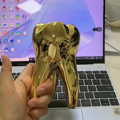 Golden Tooth Model Figurines Dentist Gift Ornament Crafts Sculpture Resin 14x8cm