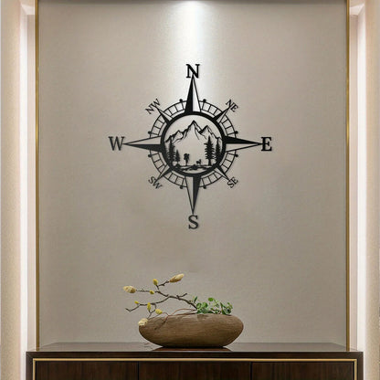 Metal Compass Art Wall Decorations, Line Drawing Home Hanging Art Wall Sculpture