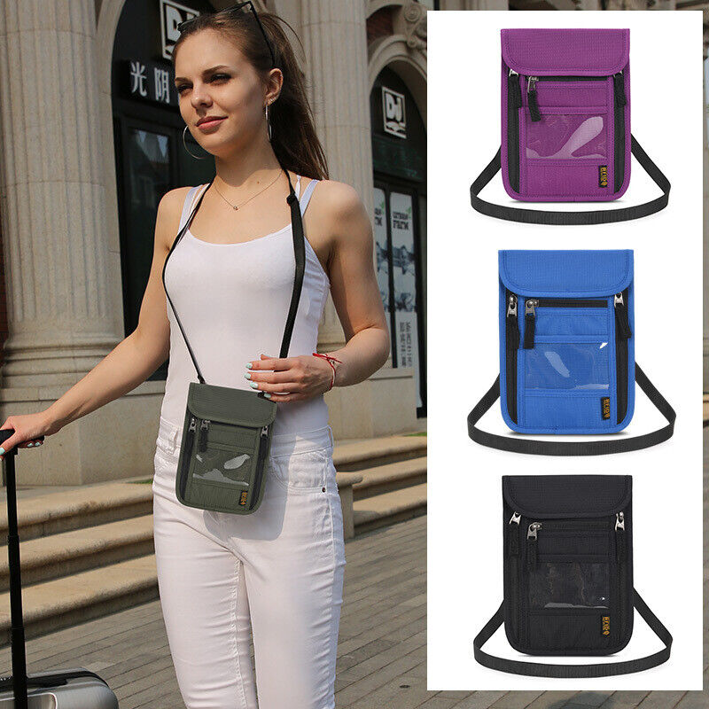 RFID Blocking Passport Holder Travel Card Storage Bag Neck Phone Pouch AntiTheft