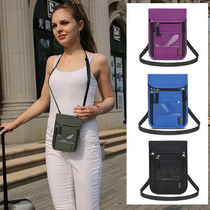 RFID Blocking Passport Holder Travel Card Storage Bag Neck Phone Pouch AntiTheft