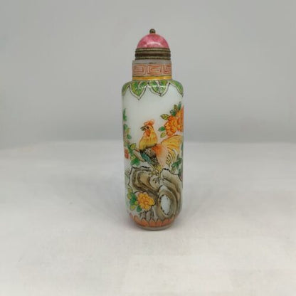 vintage chinese peking glass snuff bottle hand painted rooster cock statue qing
