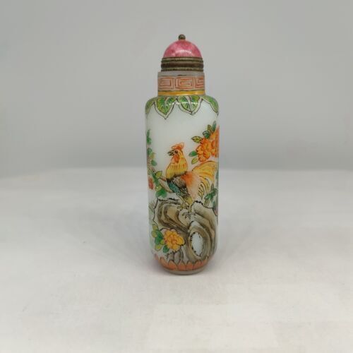vintage chinese peking glass snuff bottle hand painted rooster cock statue qing