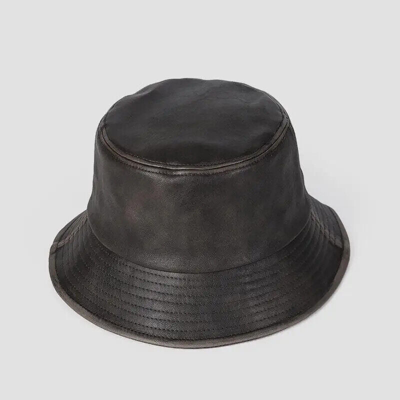 Women Hats Retro Leather Fisherman Men Bucket Fashion Caps Outdoor Flat Sunshade